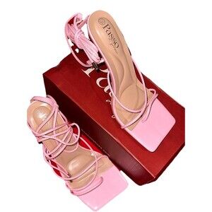 Passo di Grazia Pink Square Toe Lace-Up Strappy Sandals